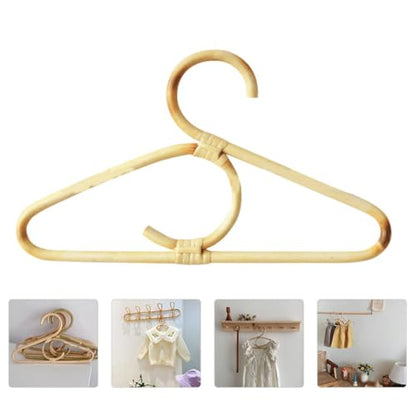 Natural Rattan Clothes Hanger with Double Hooks, Wooden Room Clothing Display Rack and Clothes Drying and Photo Props, Neutral Color