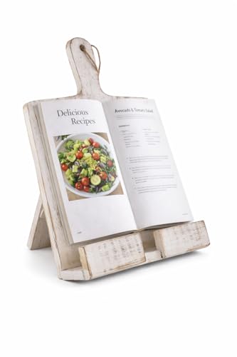 Wedding Gifts Wooden Cookbook Stand Chopping Board Style Foldable Recipe Book Stand Holder Easel for Kitchen Text Book Tablet L 9.5 x B 1.5 x H 14 inches (White) Cooking Gifts - color: White