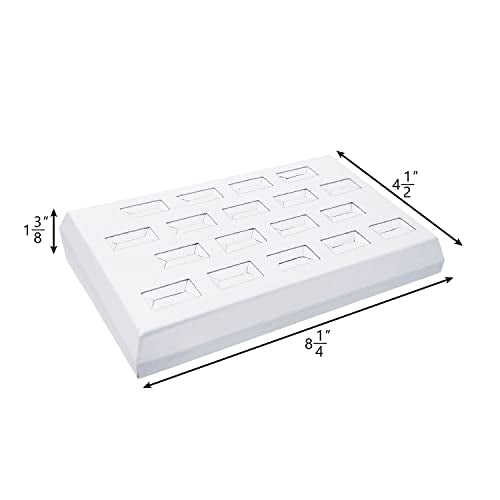 MOOCA 18 Slots Ring Tray Display, Slotted Ring Showcase Display Jewelry Organizer Stand, Jewelry Holder for Showcase, Premium White Leatherette - color: White Faux Leather, 18 slots