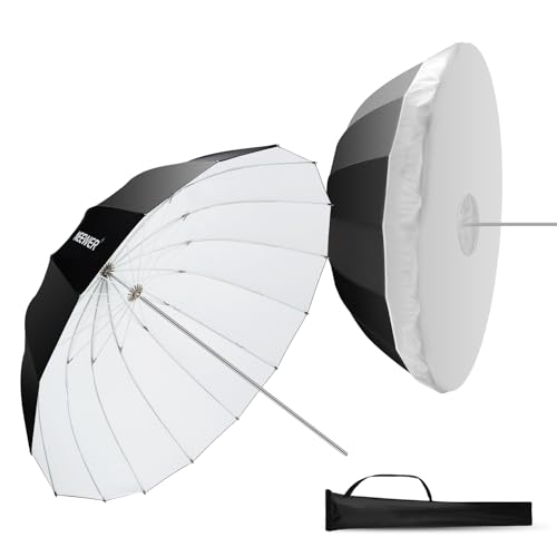 NEEWER 130cm Parabolic Reflective Umbrella Photography with White Interior, Soft Lighting with Diffuser Cover, Bag, Quick Folding for Camera Studio Video Shooting Monolight Flash,NS2U - color: White, size: 51"