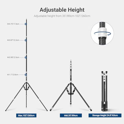 NEEWER Carbon Fiber Tripod Stand w Reversible Legs, 35"-102" Portable Lightweight Photography Light Stand for Strobe Softbox Ring Light Action Cam DSLR Streaming Recording, 6.6lb/3kg Max Load, ST260C - style: 260cm/1-Pack w/Reversible Legs