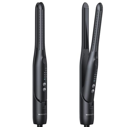 Wavytalk 0.65" Pencil Flat Iron, Cool Curl Pencil, Small Airflow Styler and Straightener for Short Hair, Pixie Cut and Edges, Curling Iron for Short Hair with 360º Cool Airflow, Black - color: Black