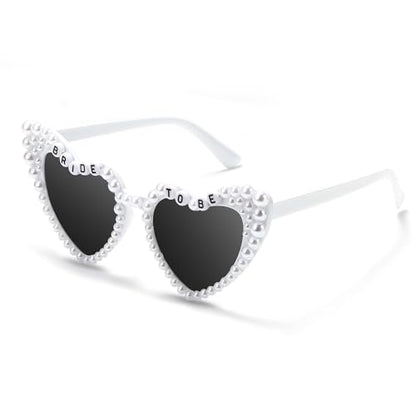 Etercycle Heart Sunglasses, Bride to Be Gifts Bachelorette Party Bride Sunglasses, Cute Glasses for Women Bachelorette Party - color: White Pearls