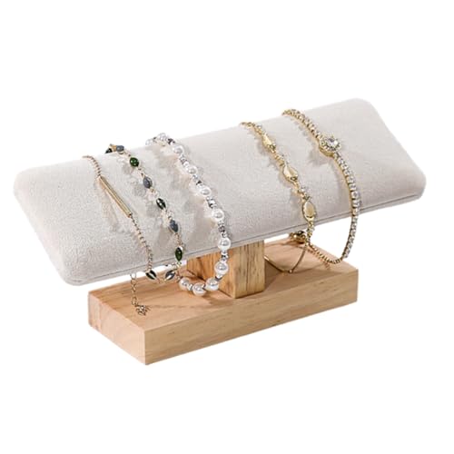 Bracelet Display Wooden Watches Display Tower Base Watch Neck Bracelet Organizer Rack Bangle Scrunchie Headband Showcase Tower Beige Suede - color: Flat Suede Beige