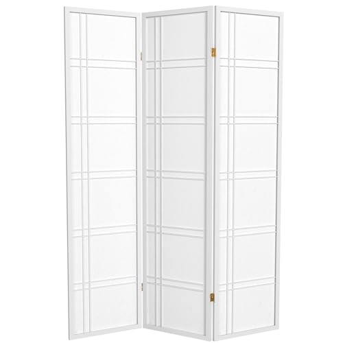 Red Lantern 6 ft. Tall Double Cross Shoji Screen - White - 3 Panels - color: White, size: 3 Panel