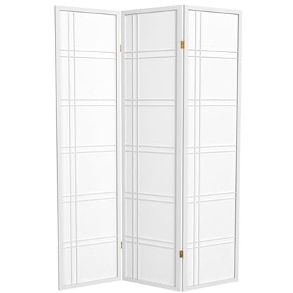 Red Lantern 6 ft. Tall Double Cross Shoji Screen - White - 3 Panels - color: White, size: 3 Panel