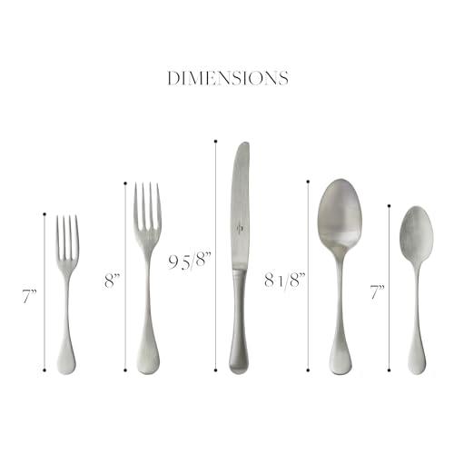 Costa Nova 5-Piece Silverware Service for 1 - Antigo Collection, Brushed Finish | Stainless Steel Cutlery | Dishwasher Safe Flatware | Restaurant Quality Dinnerware