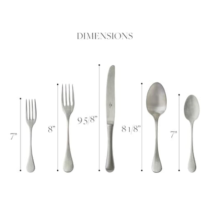 Costa Nova 5-Piece Silverware Service for 1 - Antigo Collection, Brushed Finish | Stainless Steel Cutlery | Dishwasher Safe Flatware | Restaurant Quality Dinnerware