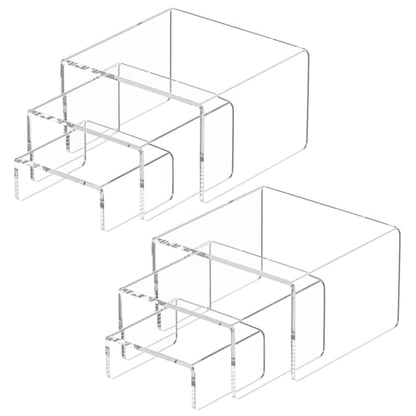 NIUBEE Acrylic Display Risers Stand 2 Sets,3 Steps Clear Riser Shelf Showcase for Amiibo Funko POP Figures -3"x3"x4" - size: (3,3,4)" x2Set