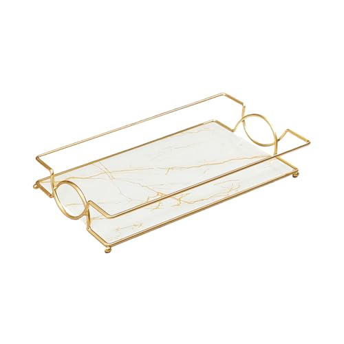 Vanity Bathroom Counter Tray Gold Glass Perfume Organizer Holder Cosmetics Makeup Skincare Display Decorative Vanity Trays Storage Rack for Bathroom Dresser Bedroom (1 Tier Platinum-Small) - color: Platinum-small