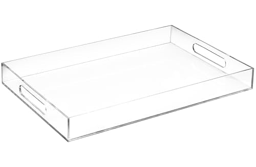 Modern Elegant 16"x12" Rectangle Acrylic Lucite Plastic Decorative Tray Clear Serving Tray with Clear Handles Food Fruit Display Makeup Perfume Storage for All Occasion's By Home Redefined - color: Clear