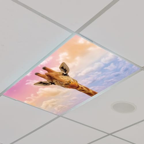 Outus 4 Pcs Fluorescent Light Cover Classroom Lighting Cover with 10 Magnets Light Filter Magnetic Ceiling Panel Decoration 2 x 4 ft (23.62 x 47.24 In) Reduce Glare for Office School (4,Giraffe) - style: Giraffe