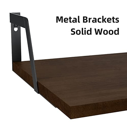SRIWATANA Floating Shelves Wall Mounted Set of 2 Rustic Wood Shelves with Large Capacity(Dark Walnut) - color: Dark Walnut