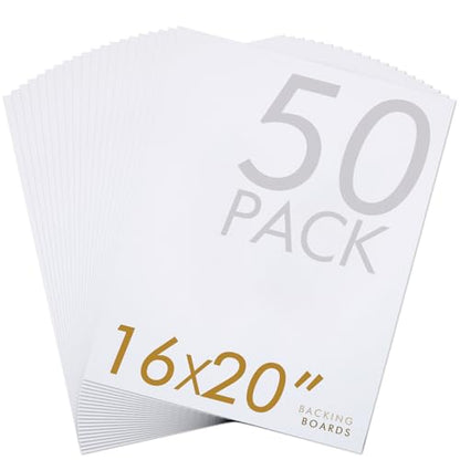Falling in Art 50 Pack Acid-Free Mat Boards - 16x20 Uncut White Backing Boards, 4 - Ply Thickness Backer Boards for Photos, Pictures, Frames, Artworks and Prints - size: 16*20-50 Pack