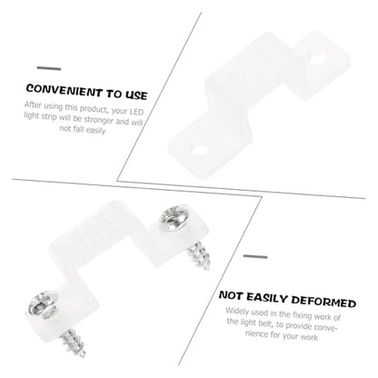 SHERCHPRY 100pcs 10mm Silicone LED Light Strip Mounting Clips with Screws, Rope Light Fixing Brackets for Wall and Cabinet Background Lighting Accessories