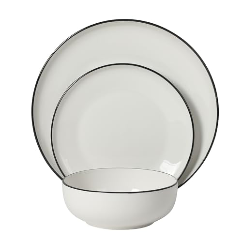 Gibson Home Havenstone 12-Piece Porcelain Dinnerware Set – Dinner Plates, Salad Plates & Bowls, Classic White With Black Rim Everyday Dish Set for Home, Kitchen, Microwave & Dishwasher Safe - color: White w/ Black Rim (Havenstone)