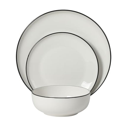 Gibson Home Havenstone 12-Piece Porcelain Dinnerware Set – Dinner Plates, Salad Plates & Bowls, Classic White With Black Rim Everyday Dish Set for Home, Kitchen, Microwave & Dishwasher Safe - color: White w/ Black Rim (Havenstone)