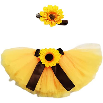 Baby Photography Props Boy Girl Photo Shoot Outfits Newborn Lovely Costume Tutu Dress Flower Headband - color: Yellow