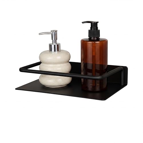 JOOM Metal Wall Floating Shelf - Metal Wall Shelf, Black Floating Shelf, Small Bathroom Shelf, (Black, 8Inch) - color: Black, size: 8 Inch-Upgraded Fence