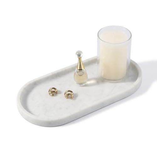 Koville Natural White Marble Tray for Home Decor, 10" x 5" Marble Vanity Tray for Bathroom Countertop Organizer Stone Trays, Catchall Tray for Perfume, Candles, Jewelry (Bianco Carrara) - color: Bianco Carrara White