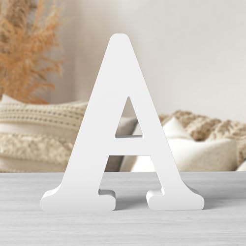 8 Inch White Wood Letters Unfinished Wood Letters for Wall Decor Decorative Standing Letters White Block Letters for wall Decoration for Craft Home Party Projects (A) - color: White-A, size: 8 inch