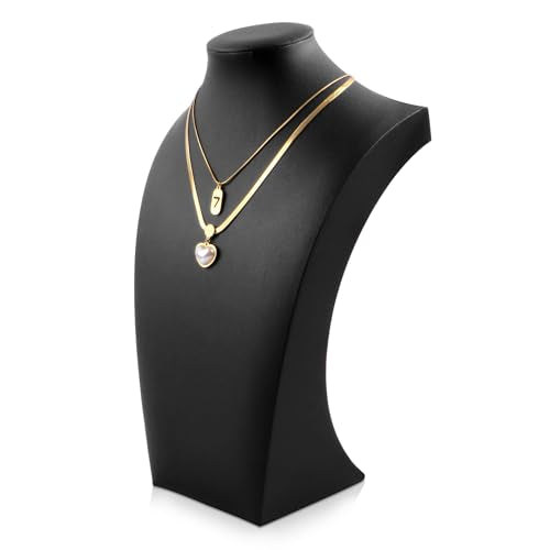 Homeanda Necklace Display Bust - PU Leather Jewelry Bust Stand for Photography, Boutique Display, and Home Organisation(Polyurethane-Black-13.4" x8.2) - color: Black, size: 13.4"x8.2"