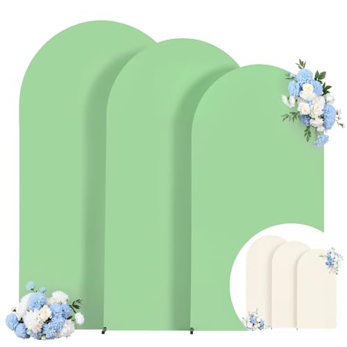Wedding Arch Cover Stretchy Backdrop Set of 3, Sage Green and Beige Double Color Arch Stand Cover, 6FT, 5FT, 4FT Spandex Fitted Arch Cover for Wedding Baby Shower Party Decoration - color: Beige+Green, size: 6FT,5FT,4FT