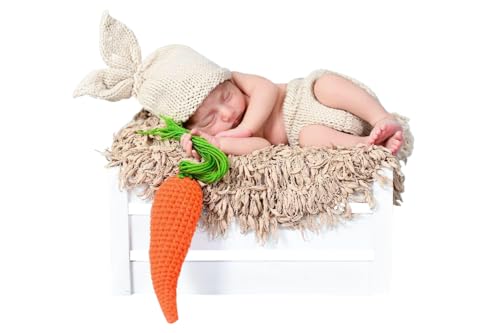 Jastore Baby Photography Props Newborn Boy Girl Photo Shoot Outfits Crochet Costume Infant Knitted Hat Sets - color: Beige Rabbit