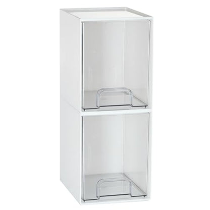Vtopmart 2 Pack Stackable Storage Drawers, Plastic Organizers Bins for Baby Bottles, Skincare, Beauty Supplies, Ideal for Vanity, Bathroom, Kitchen Countertop, Cabinet Orga - style: 2pack High White