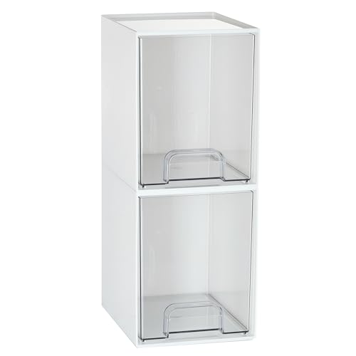 Vtopmart 2 Pack Stackable Storage Drawers, Plastic Organizers Bins for Baby Bottles, Skincare, Beauty Supplies, Ideal for Vanity, Bathroom, Kitchen Countertop, Cabinet Orga - style: 2pack High White
