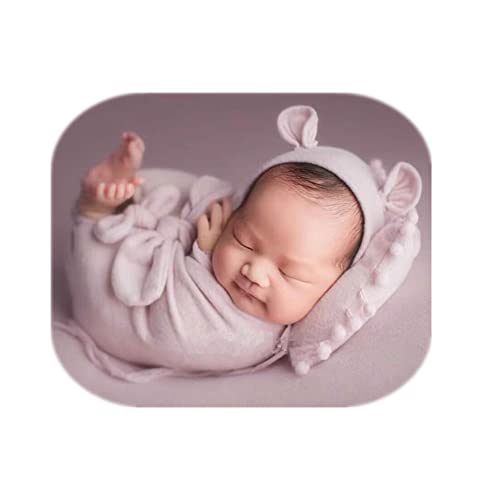 Newborn Baby Boy Girl Photography Props Bow Wrap, Posing Aid, Hat and Blanket Set of 4 Pcs - color: Middle Pink