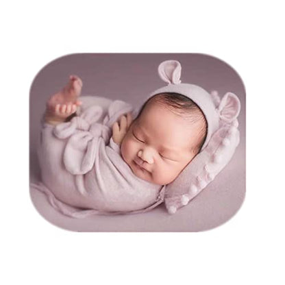 Newborn Baby Boy Girl Photography Props Bow Wrap, Posing Aid, Hat and Blanket Set of 4 Pcs - color: Middle Pink