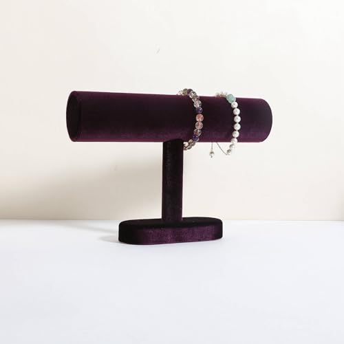 Bracelet T Bar Display for Selling, Wahtch Stand Jewelry Display, Velvet Bangle Holder Organizer【Purple】 - color: Purple