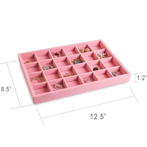 Frebeauty Stackable Velvet Jewelry Organizer Trays for Drawers Inserts Jewelry Storage Tray Display Case, Stud Earrings Bracelets Necklace Rings Accessories Trays for Women(Set of 4)(Pink) - color: Pink, size: Set 4
