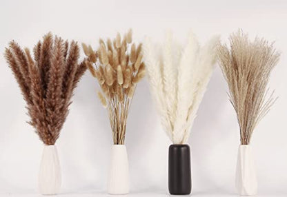 Dried Pampas Grass Decor, 100 Stems Pampas Grass Contains Bunny Tails Dried Flowers, Reed Grass Bouquet for Wedding Boho Flowers Home Table Decor, Rustic Farmhouse Party (17", White and Brown) - size: 100pcs