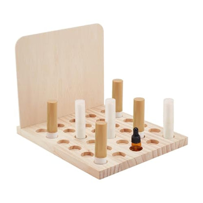 PH PandaHall Wood Lipstick Holder Organizer, 30 Slots Rustic Lip Balm Display Stand Makeup Organizer Storage Case Cosmetic Storage Organizer Rack fit for Lipstick 10ml Essential Oil Roller Storage