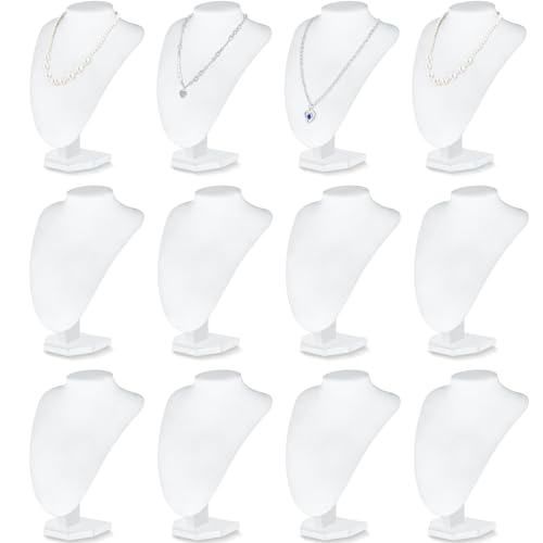 Huquary 12 Pcs Necklace Stand Display Jewelry Bust Display Stands Necklace Stand Jewelry Photography Props for Selling for Home Store Trade Shows(White,Velvet) - color: White