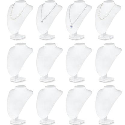 Huquary 12 Pcs Necklace Stand Display Jewelry Bust Display Stands Necklace Stand Jewelry Photography Props for Selling for Home Store Trade Shows(White,Velvet) - color: White
