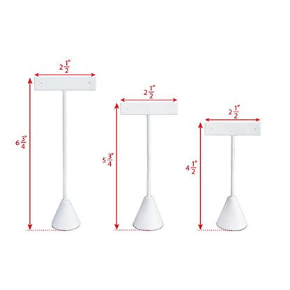 Ikee Design 6Pcs Set Earring T Stand Display Set with 3 Different Heights, T Shape Jewelry Earring Showroom and Tradeshow Showcase Displays, White Leatherette, 4 1/2 H in; 5 3/4 H in; 6 3/4 H in - color: White Faux Leather, 3 Heights
