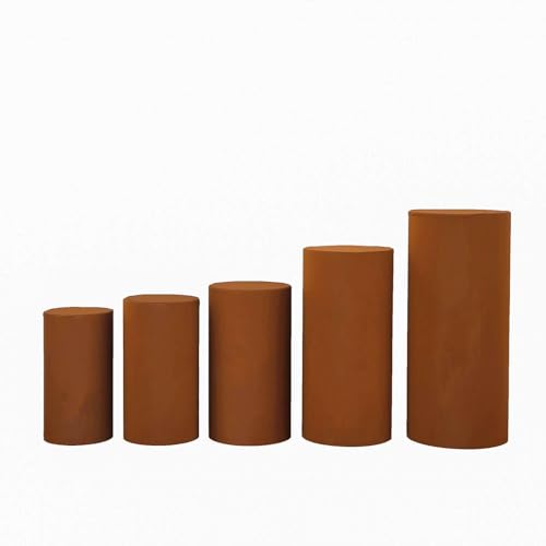 Efavormart Set of 5 | Cinnamon Brown Spandex Cylinder Plinth Display Box Stand Covers, Stretchable Pedestal Pillar Prop Covers - 160 GSM - color: Brown, size: Spandex Cylinder Covers