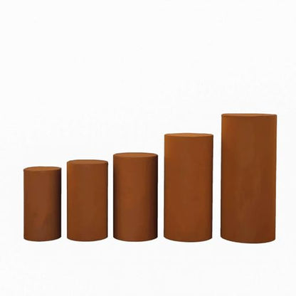 Efavormart Set of 5 | Cinnamon Brown Spandex Cylinder Plinth Display Box Stand Covers, Stretchable Pedestal Pillar Prop Covers - 160 GSM - color: Brown, size: Spandex Cylinder Covers