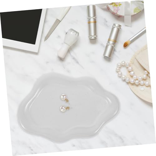 NUOBESTY Ceramic Jewelry Dish Cloud Shape Decorative Trinket Tray Ring Holder Smooth Edges Compact Organizer for Vanity Desk Photography Prop White with Speckled Design