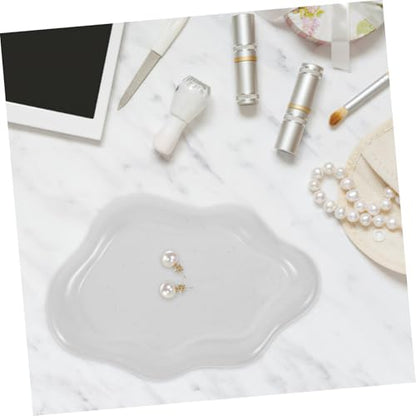 NUOBESTY Ceramic Jewelry Dish Cloud Shape Decorative Trinket Tray Ring Holder Smooth Edges Compact Organizer for Vanity Desk Photography Prop White with Speckled Design
