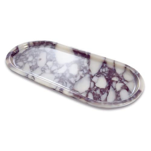 Natural Marble Decor Tray - Hand-Polished Luxury Organizer for Vanity, Bathroom | Cosmetics Perfume Jewelry Display Tray (Calacatta Violet Oval Tray, 11" x 5" x 0.7") - color: Calacatta Violet Oval Tray, size: 12" x 8" x 0.7"