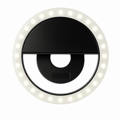 LED Selfie Ring Light, 3.5-inch Diameter, Clip-on Design, Warm White Illumination - color: Black