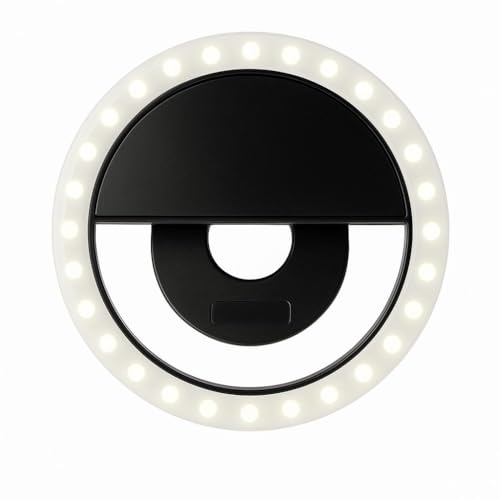 LED Selfie Ring Light, 3.5-inch Diameter, Clip-on Design, Warm White Illumination - color: Black