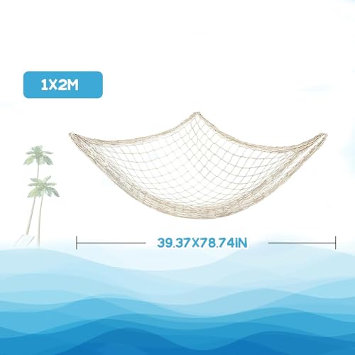 Sukh Fish Net Decorations for Party - 2PCS 39.37 * 78.74 in Fishing Net Decoration Netting for Wall Photo Hanging Nautical Fishnet Table Runner Decorative Ocean Theme Birthday Party Rope Nets