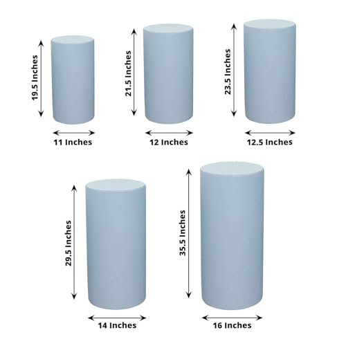 Efavormart Set of 5 | Dusty Blue Spandex Cylinder Plinth Display Box Stand Covers, Stretchable Pedestal Pillar Prop Covers - 160 GSM - color: Dusty Blue, size: Spandex Cylinder Covers