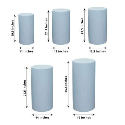 Efavormart Set of 5 | Dusty Blue Spandex Cylinder Plinth Display Box Stand Covers, Stretchable Pedestal Pillar Prop Covers - 160 GSM - color: Dusty Blue, size: Spandex Cylinder Covers