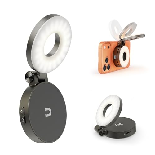 KraftGeek Magnetic Selfie Light for iPhone, Portable Phone Ring Light with Rechargeable Battery, Compact LED Phone Light for Travel, Video Recording, Vlogging - color: Black